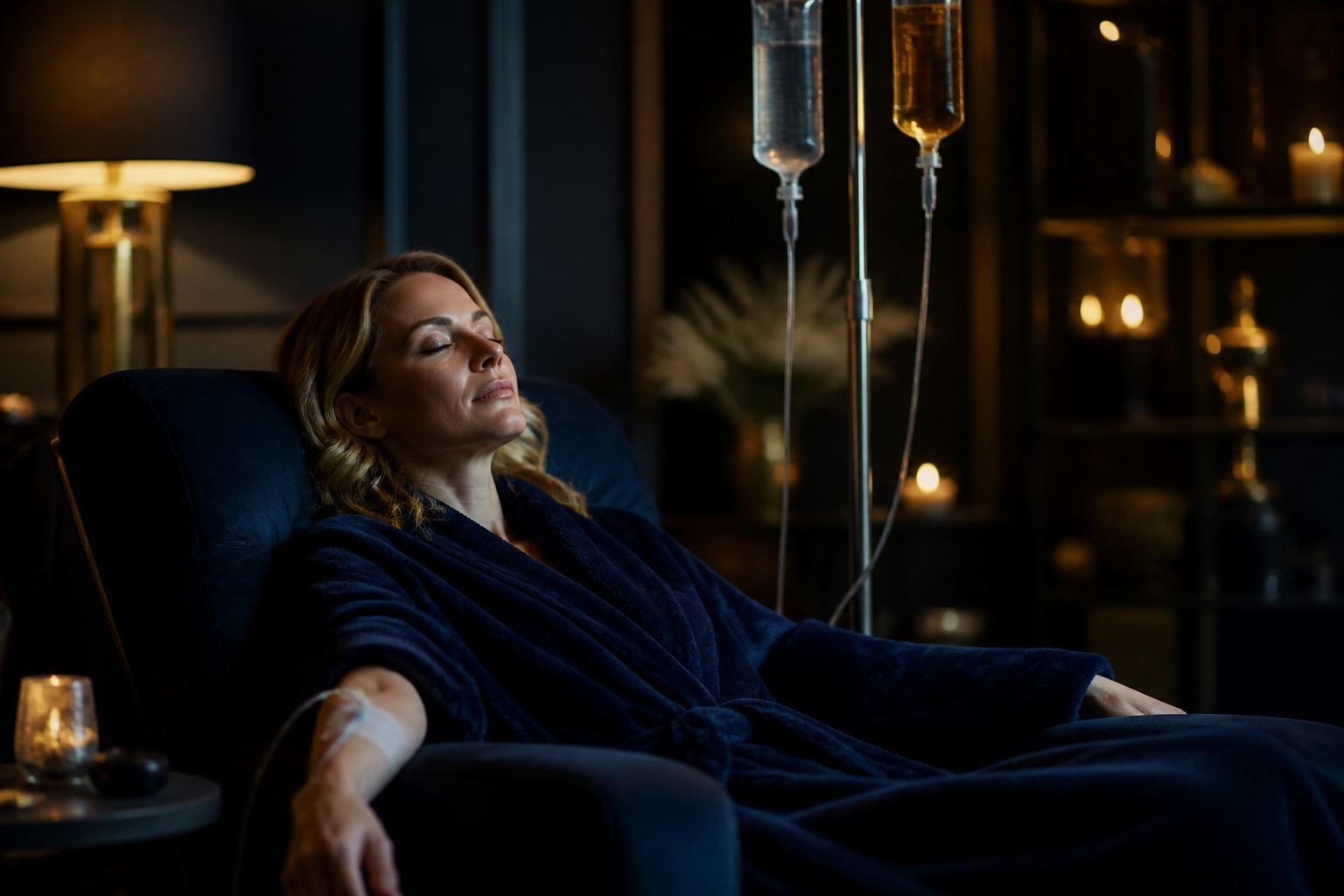 Relaxing during the Double Up extra-strength IV drip