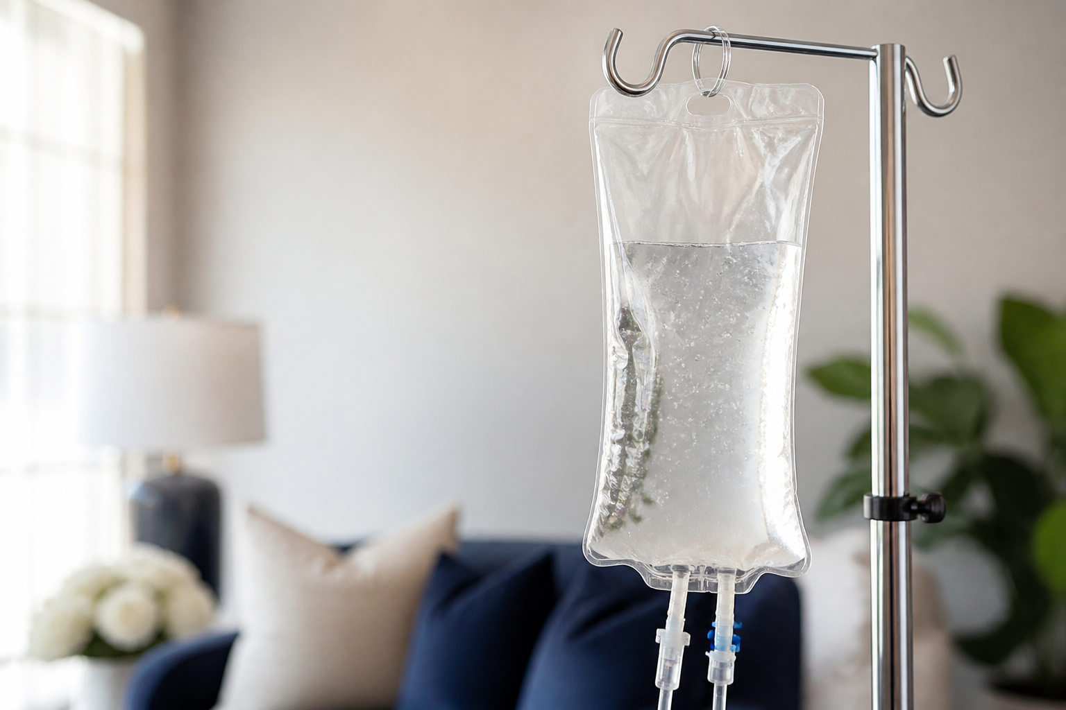 Myers Cocktail IV bag ready for an at-home vitamin drip