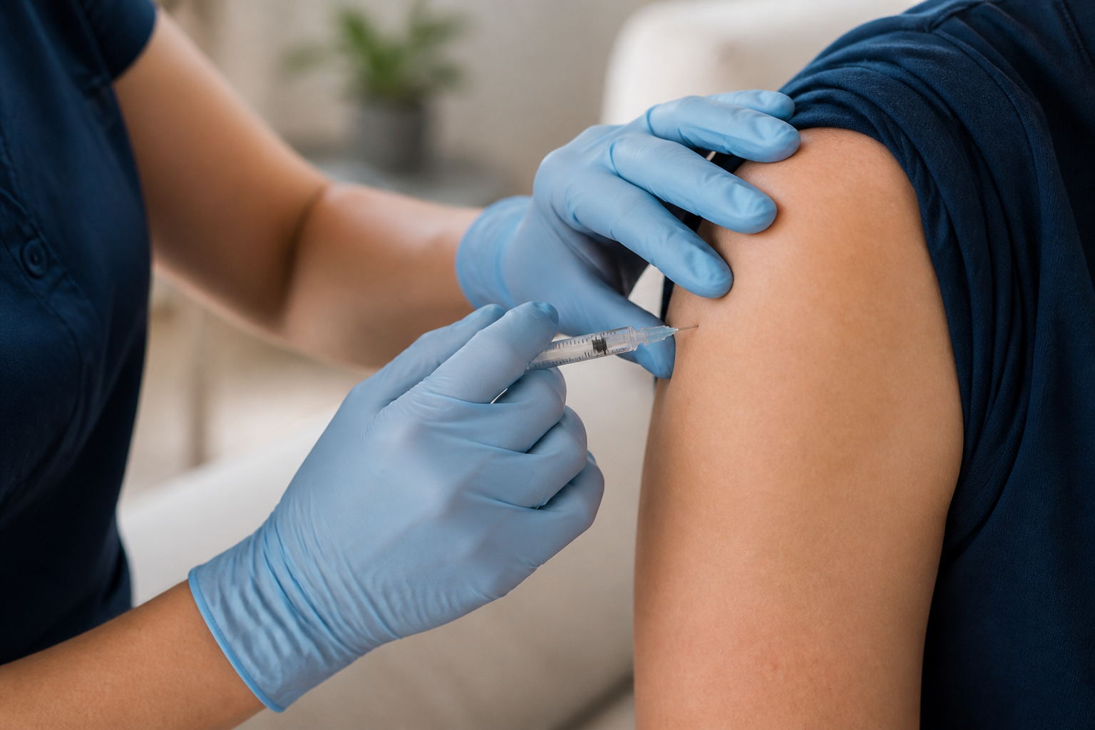 Nurse administering a vitamin injection into the deltoid